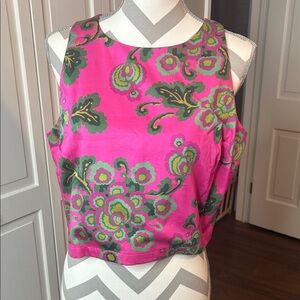Boden Pink and Green Floral Crop Tank Top